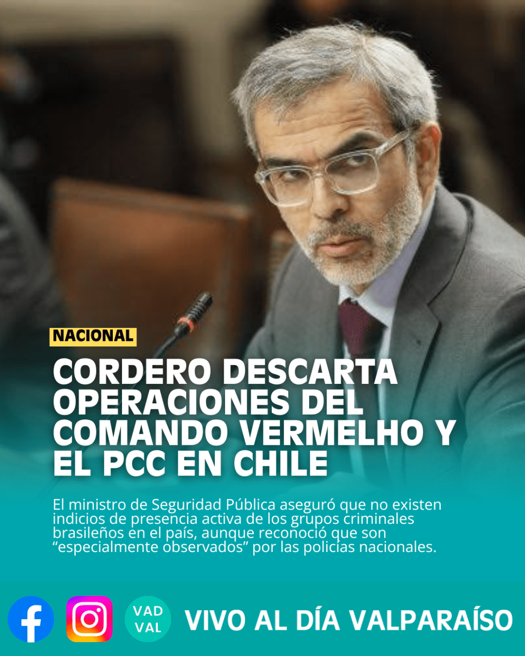 Cordero descarta operaciones del Comando Vermelho y el PCC en&nbsp;Chile